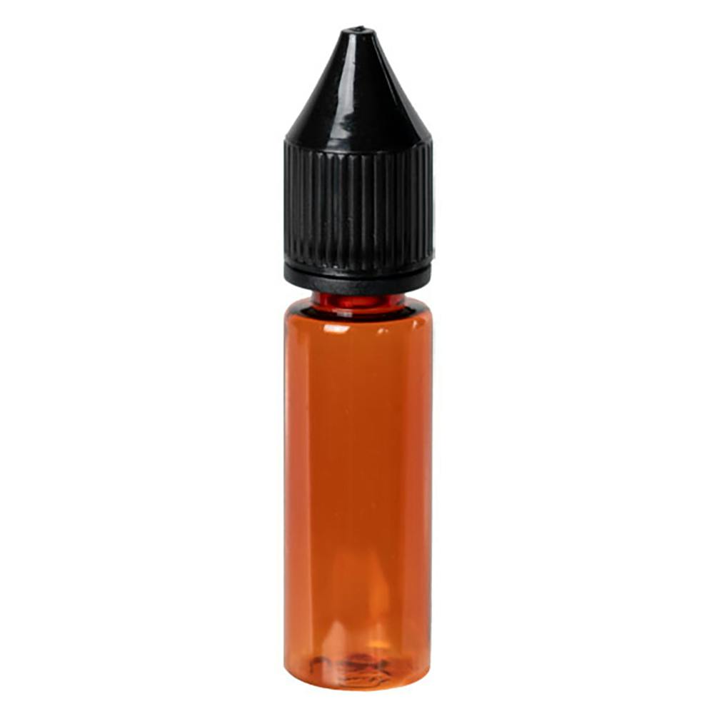 16.5mL Transparent Amber PET Unicorn Bottle with Black Polypropylene Child-Resistant Cap (CRC) & Tamper-Evident (TE) Cap