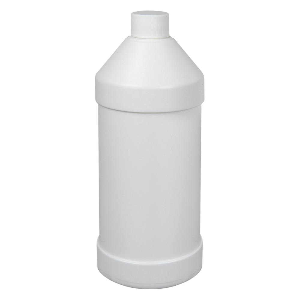 32 oz. White HDPE Modern Round Bottle with 28/410 White Ribbed Cap with F217 Liner