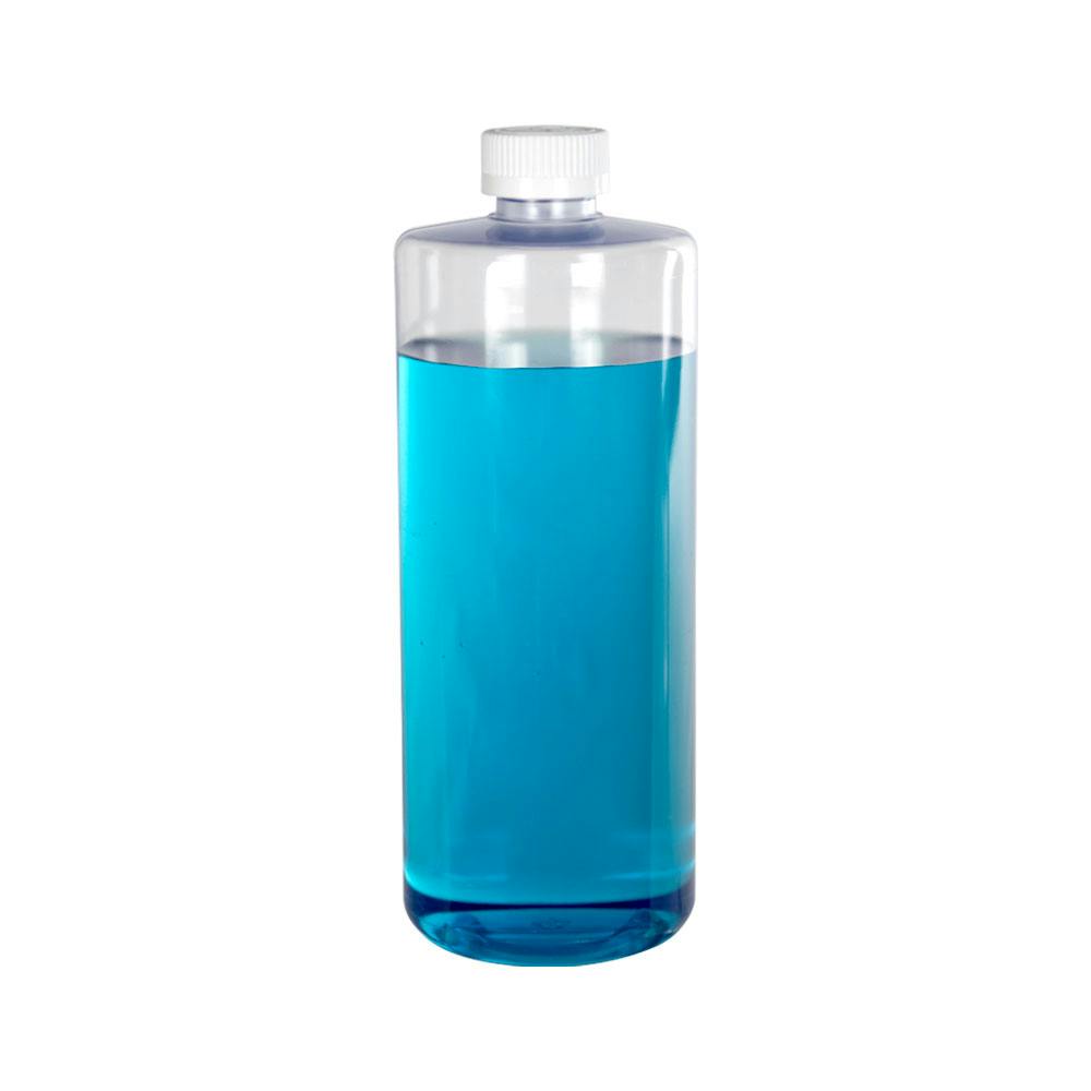 32 oz. Clear PVC Cylindrical Bottle with 28/410 White Ribbed Polypropylene Child-Resistant Cap (CRC) with F217 Liner