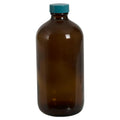 16 oz. Amber Plastic-Coated Glass Bottle with 28/400 Cap with F217 & PTFE Liner