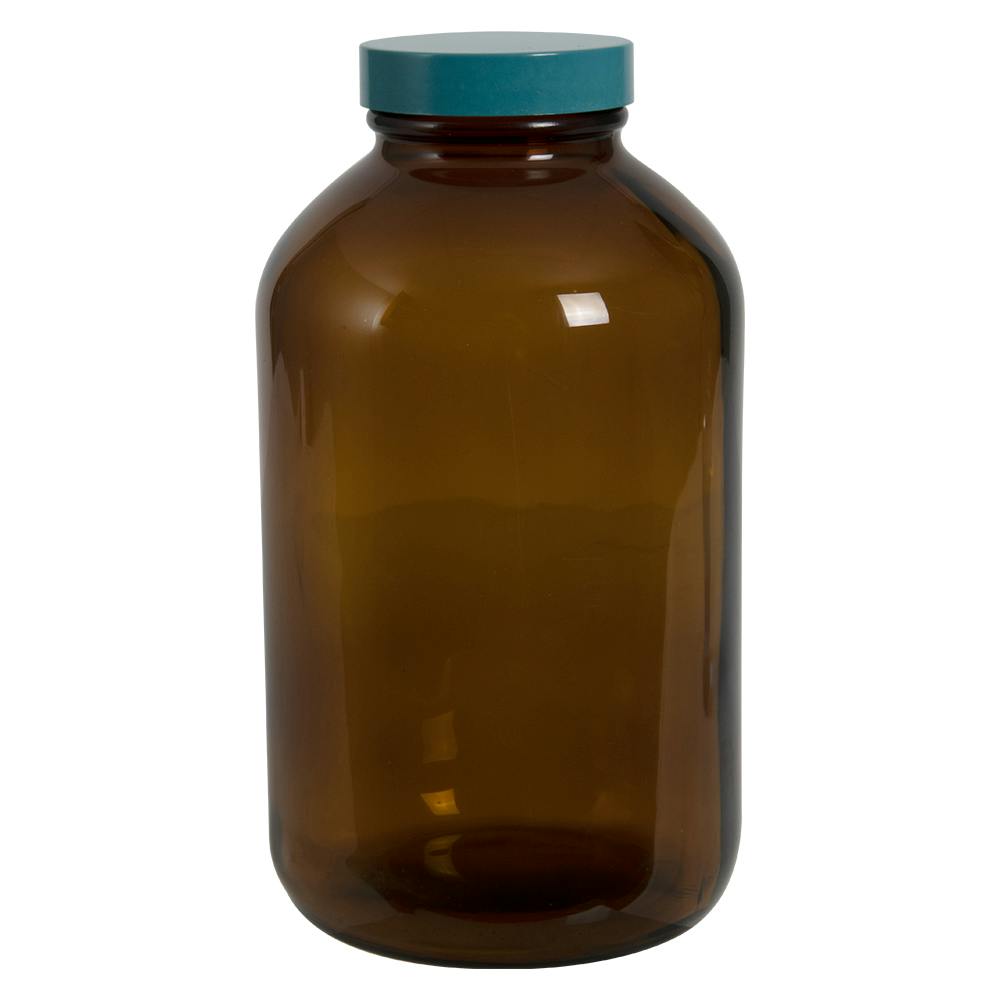 32 oz. Amber Plastic-Coated Glass Bottle with 33/400 Cap with F217 & PTFE Liner