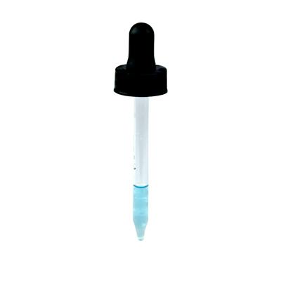 20/400 Ribbed Black Phenolic Dropper Cap with Black Rubber Bulb & 86-88mm L Straight Tip Glass Pipette