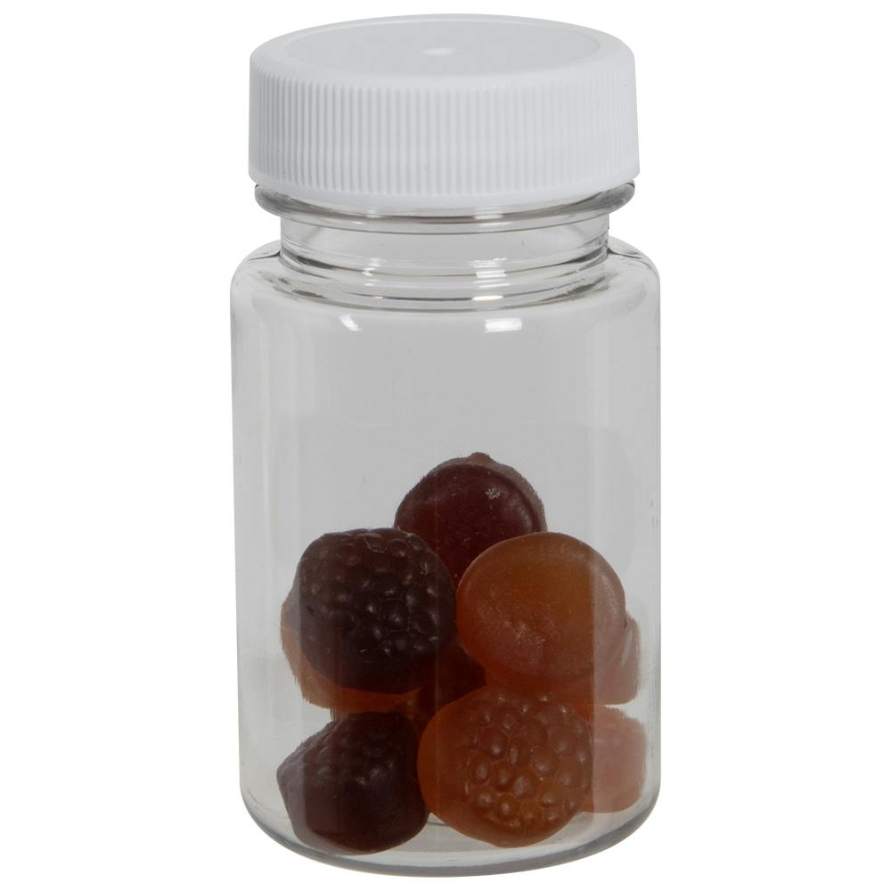 2 oz./60cc Clear PET Packer Bottle with 33/400 White Ribbed Cap with F217 Liner