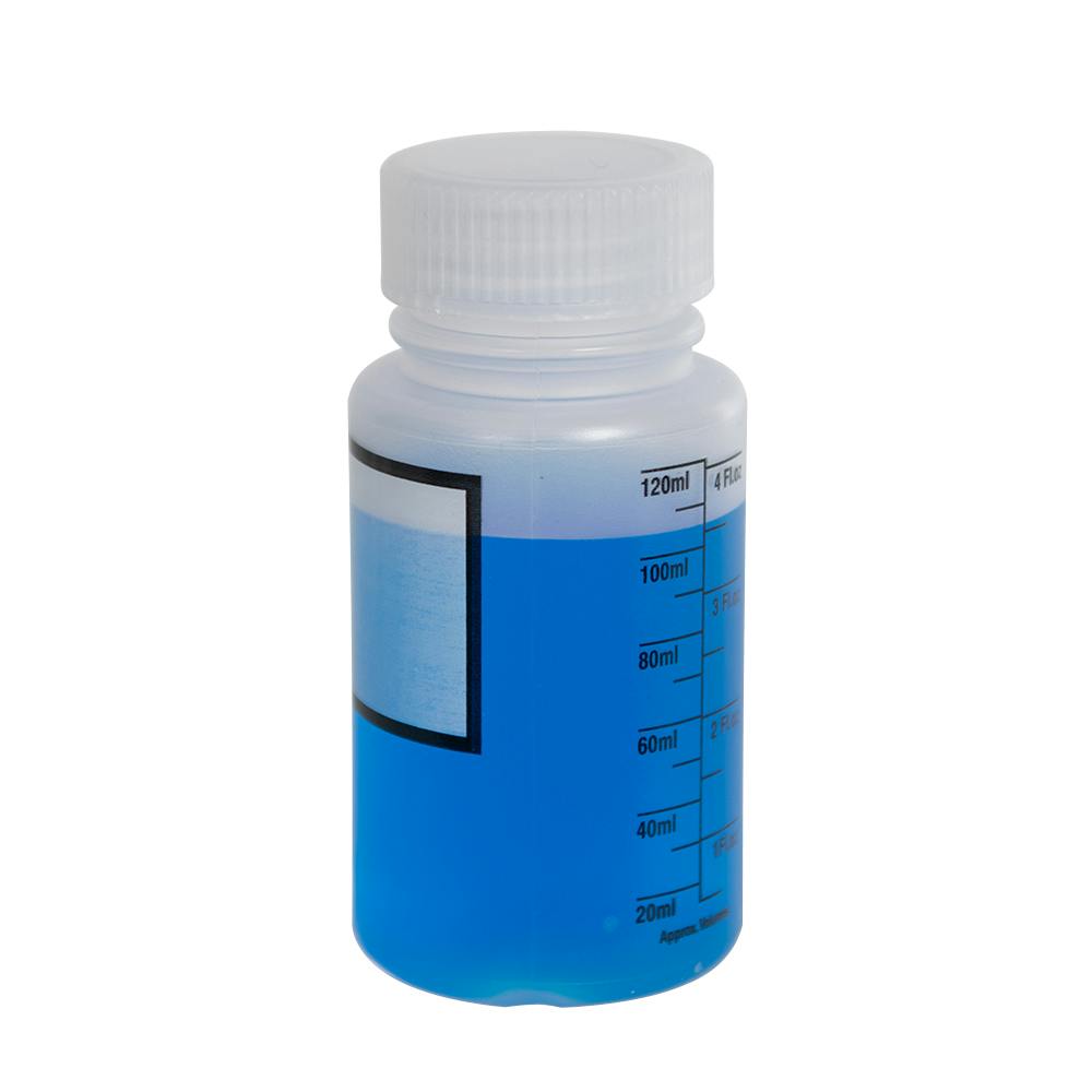 125mL Azlon® Polypropylene Graduated Label Bottles with 38mm Caps - Case of 12