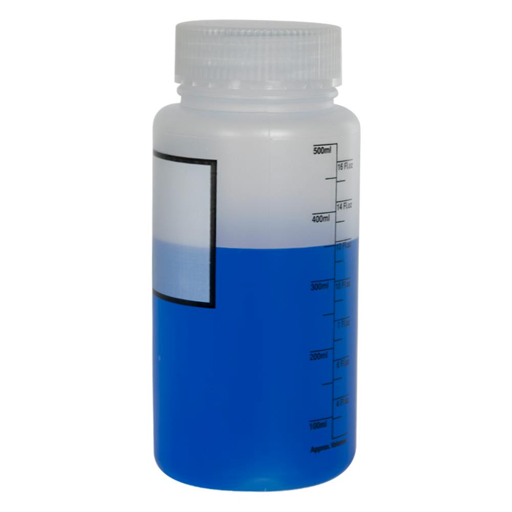 500mL Azlon® Polypropylene Graduated Label Bottle with 55mm Caps - Case of 12
