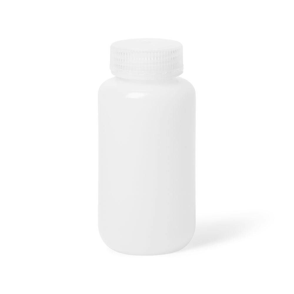 250mL Wide Mouth Natural HDPE Reagent Bottle with 43/415 Polypropylene Cap - Package of 12