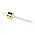 20/400 Smooth Gold Metal-Shelled Dropper Cap with White Rubber Bulb & 3.37" L Bent Tip Glass Pipette