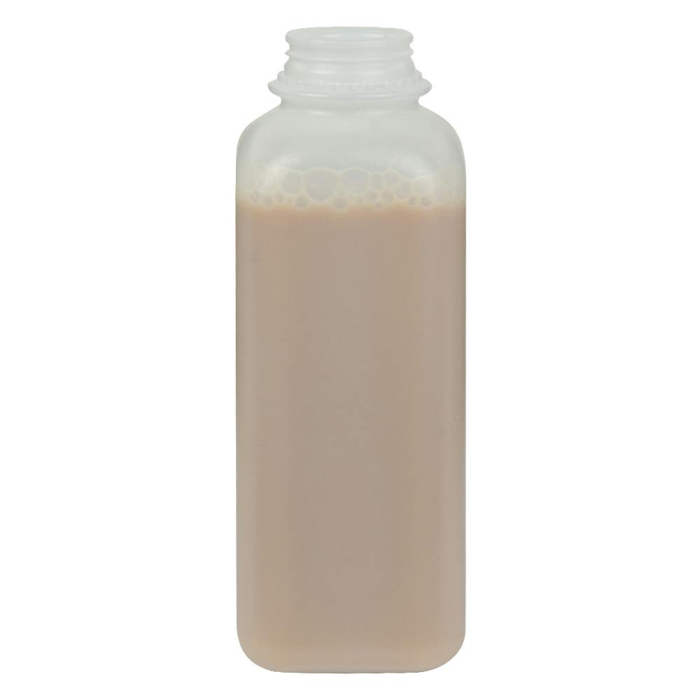 16 oz. Natural HDPE Square Bottle with 38mm DBJ Neck (Cap Sold Separately)