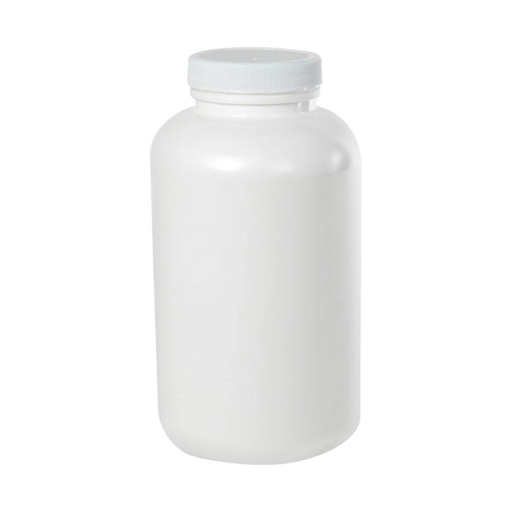 25 oz. (750cc) White HDPE Wide Mouth Packer Bottle with 53/400 White Ribbed Cap with F217 Liner