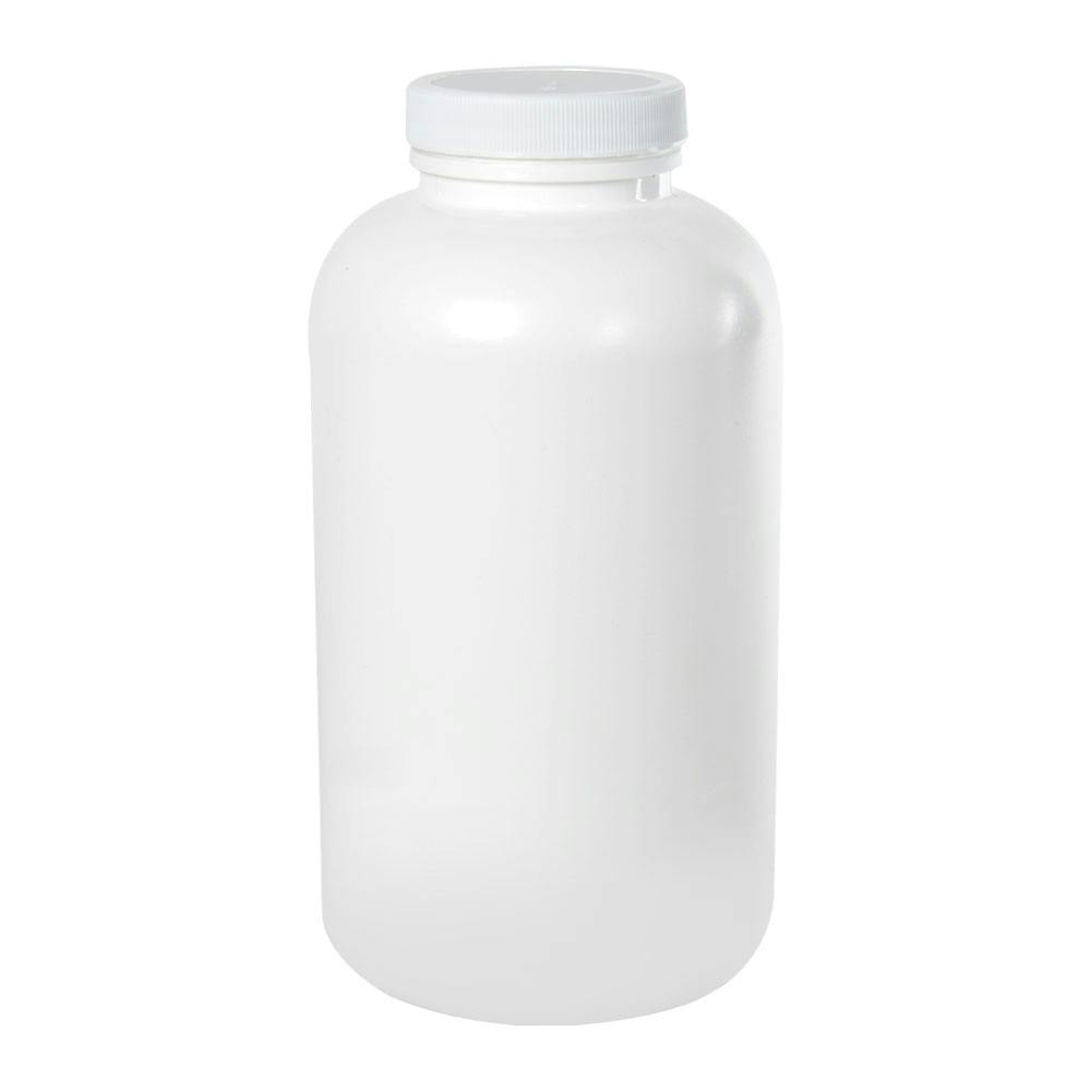 32 oz. (950cc) White HDPE Wide Mouth Packer Bottle with 53/400 White Ribbed Cap with F217 Liner