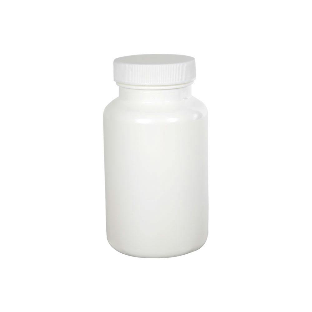 225cc/7.6 oz. White HDPE Packer Bottle with 45/400 White Ribbed Cap with F217 Liner