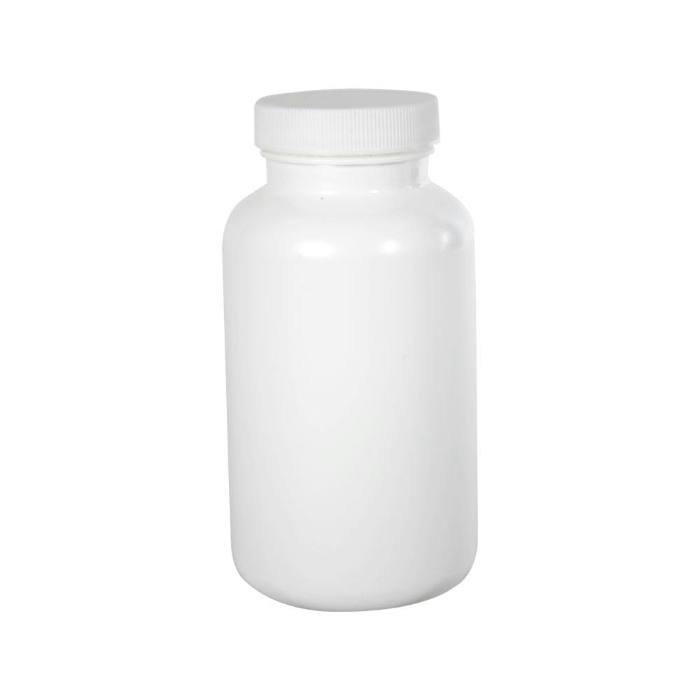 10.1 oz. (300cc) White HDPE Wide Mouth Packer Bottle with 45/400 White Ribbed Cap with F217 Liner