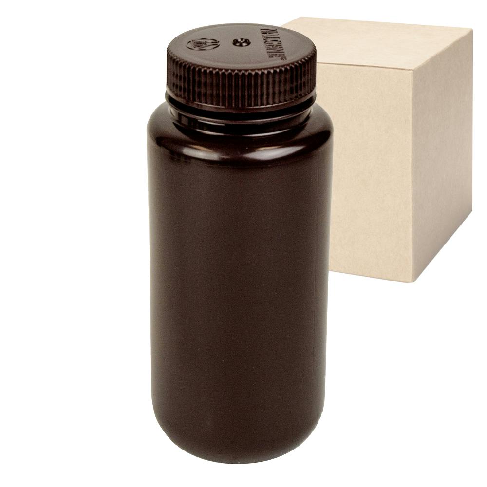 16 oz./500mL Nalgene™ Lab Quality Amber HDPE Wide Mouth Bottles with 53mm Caps - Case of 48