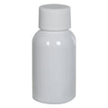 1 oz. White PET Squat Boston Round Bottle with 20/410 White Ribbed Cap with F217 Liner