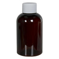 4 oz. Light Amber PET Squat Boston Round Bottle with 24/410 White Ribbed Cap with F217 Liner