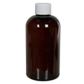 16 oz. Light Amber PET Squat Boston Round Bottle with 24/410 White Ribbed Cap with F217 Liner