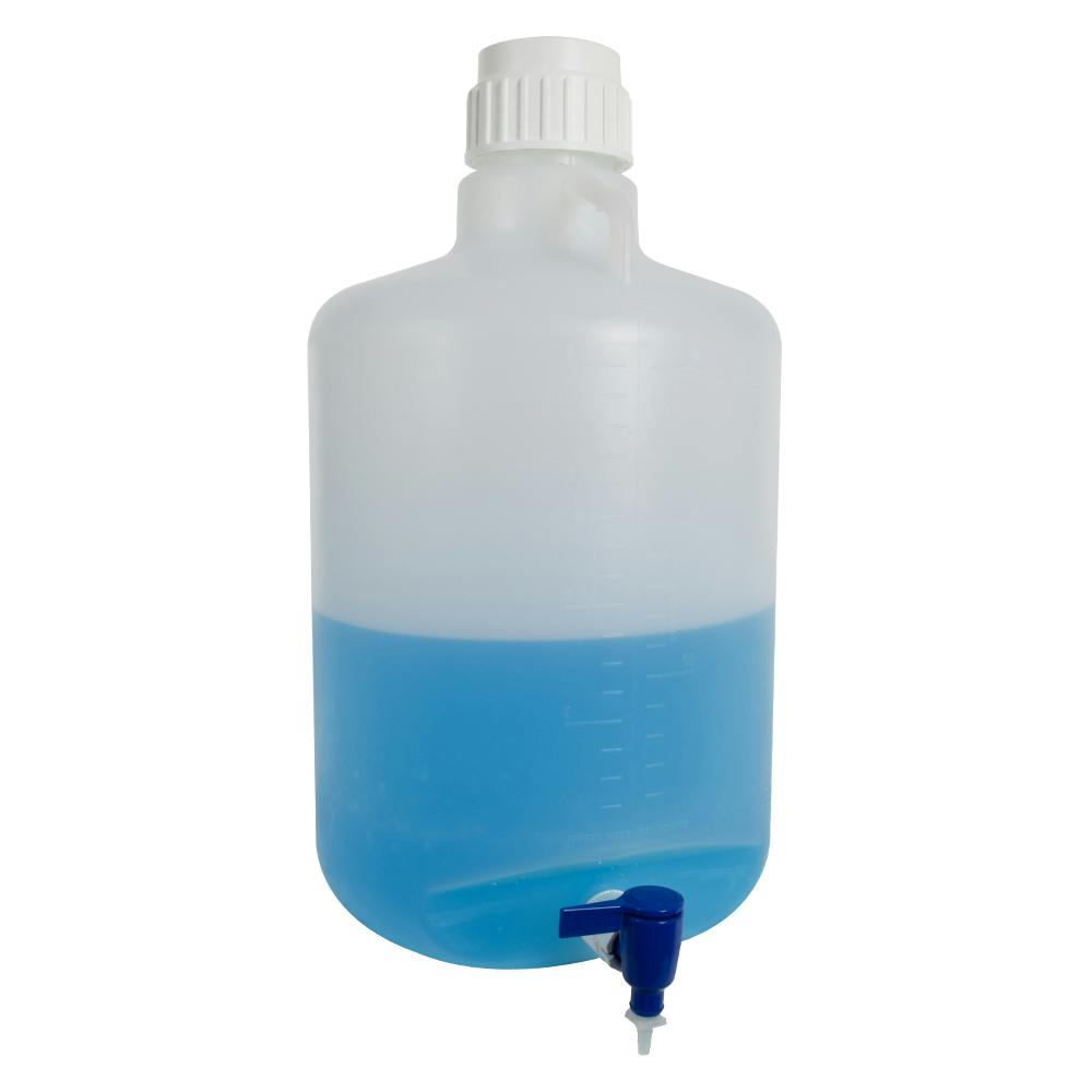 5 Gallon (20 Liter) Natural Polypropylene USP Class VI Autoclavable Round Carboy with 83mm White Screw Cap & Blue & White Spigot