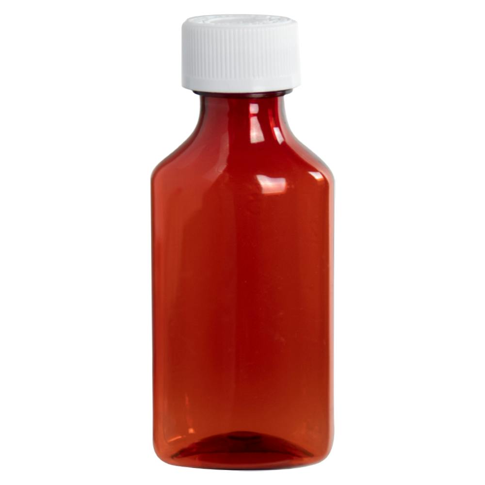 3 oz. Amber PET Oval Liquid Bottle with 24/400 White Child-Resistant Cap (CRC)