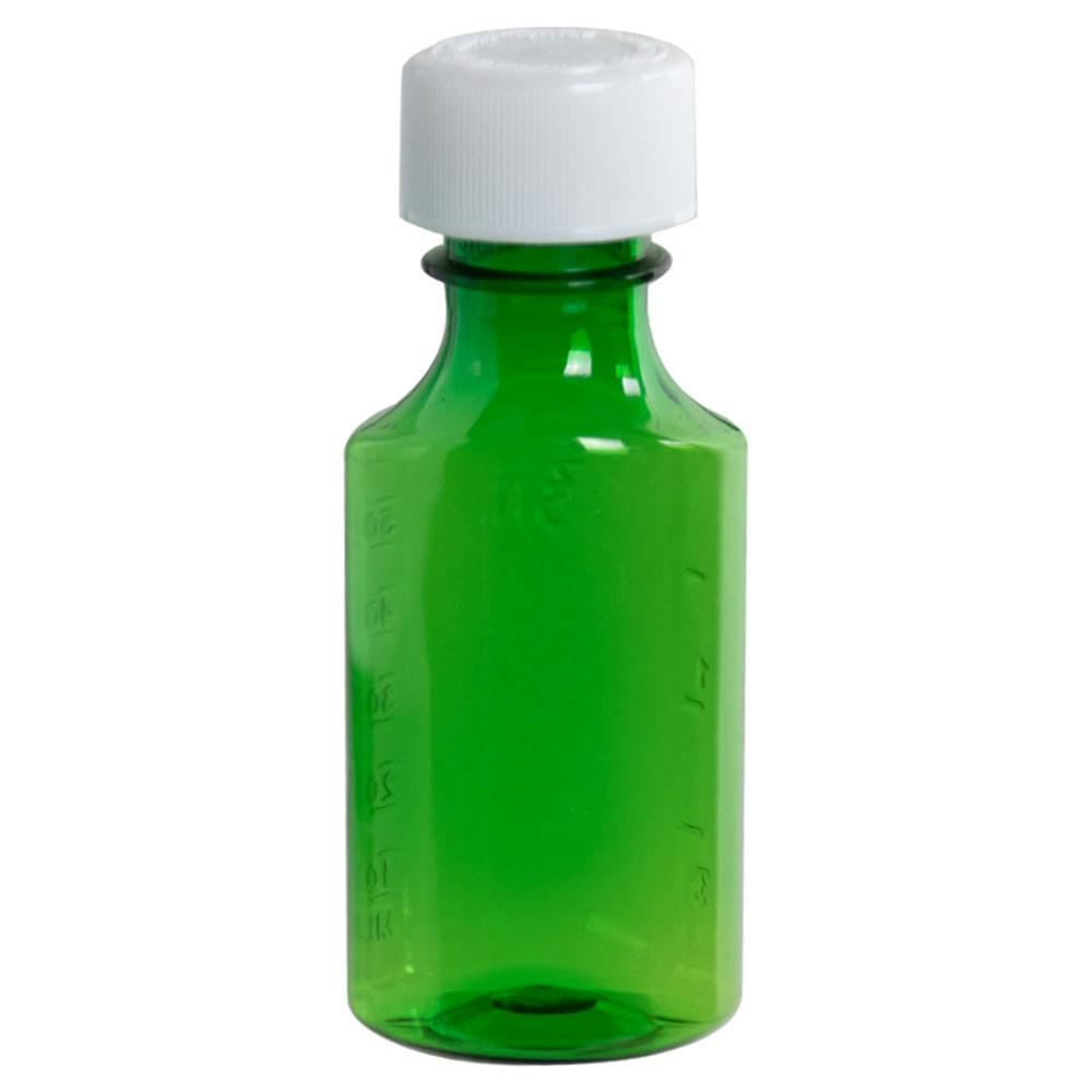 2 oz. Green PET Oval Liquid Bottle with 24/400 White Child-Resistant Cap (CRC)