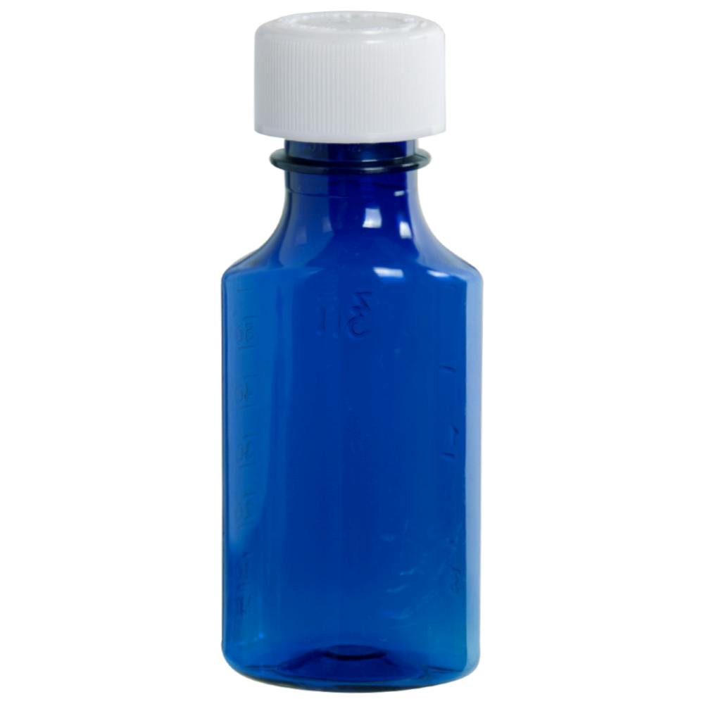 2 oz. Blue PET Oval Liquid Bottle with 24/400 White Child-Resistant Cap (CRC)