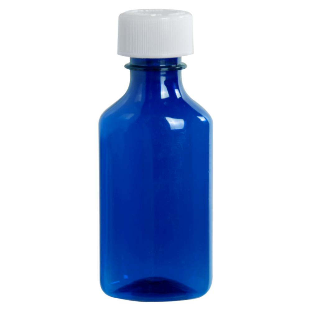 3 oz. Blue PET Oval Liquid Bottle with 24/400 White Child-Resistant Cap (CRC)