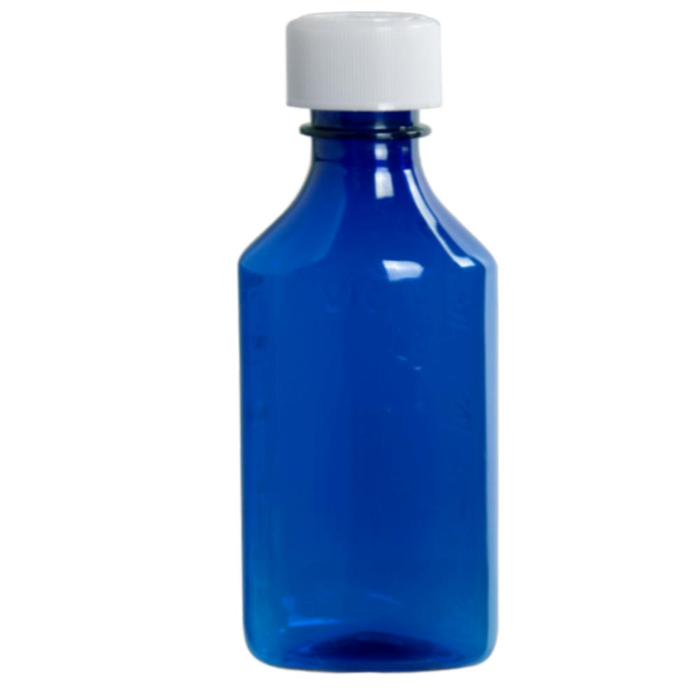 4 oz. Blue PET Oval Liquid Bottle with 24/400 White Child-Resistant Cap (CRC)