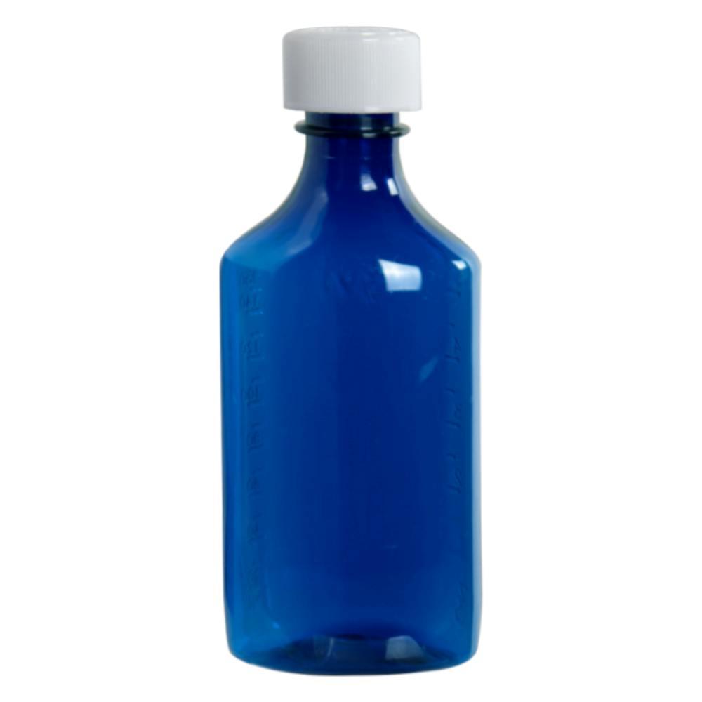 6 oz. Blue PET Oval Liquid Bottle with 24/400 White Child-Resistant Cap (CRC)
