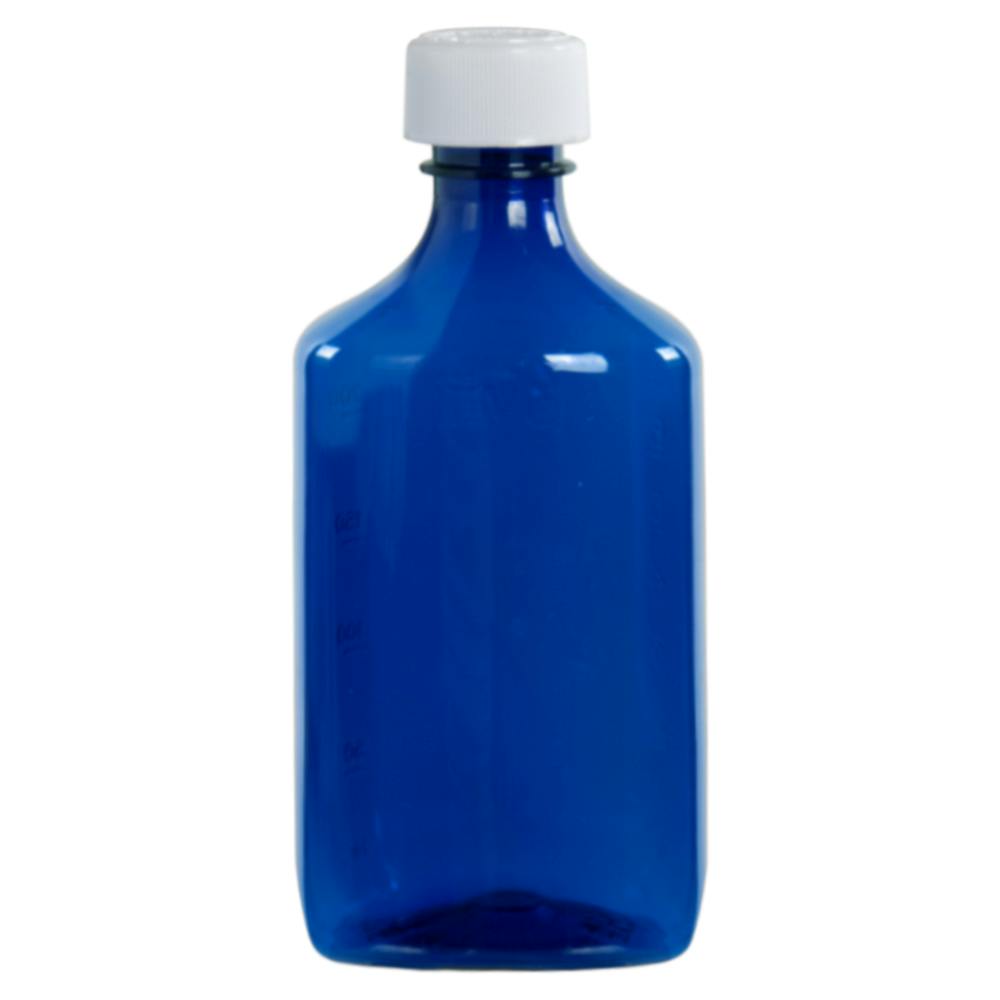 8 oz. Blue PET Oval Liquid Bottle with 24/400 White Child-Resistant Cap (CRC)