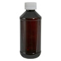 8 oz. Amber PET Modern Round Bottle with 24/400 White Ribbed Polypropylene Child-Resistant Cap (CRC) with F217 Liner