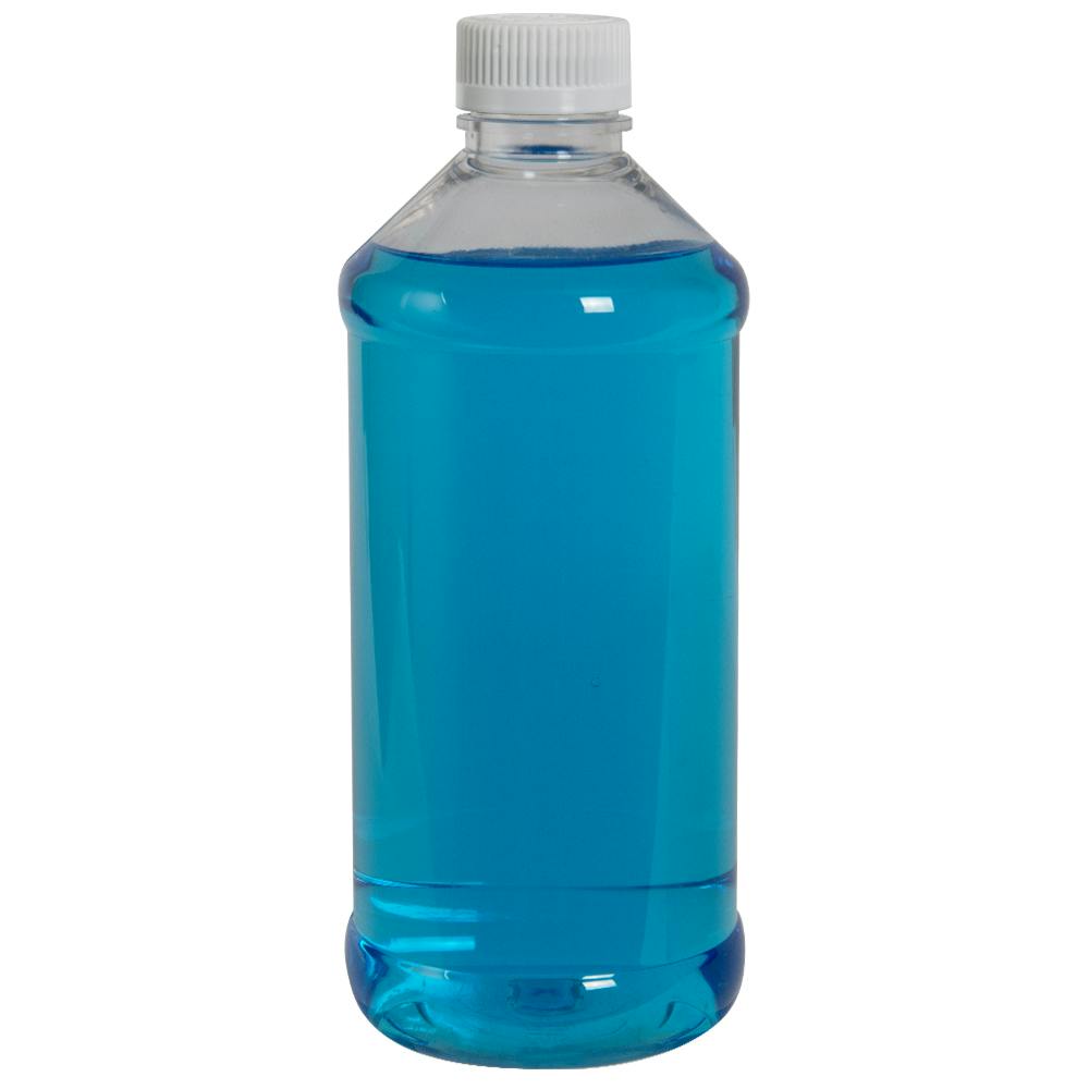 16 oz. Clear PET Modern Round Bottle with 28/400 White Ribbed Cap with F217 Liner