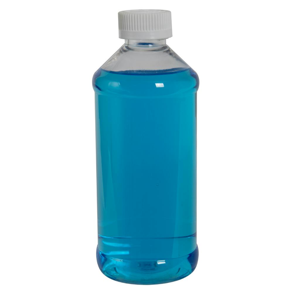 16 oz. Clear PET Modern Round Bottle with 28/400 White Ribbed Polypropylene Child-Resistant Cap (CRC) with F217 Liner