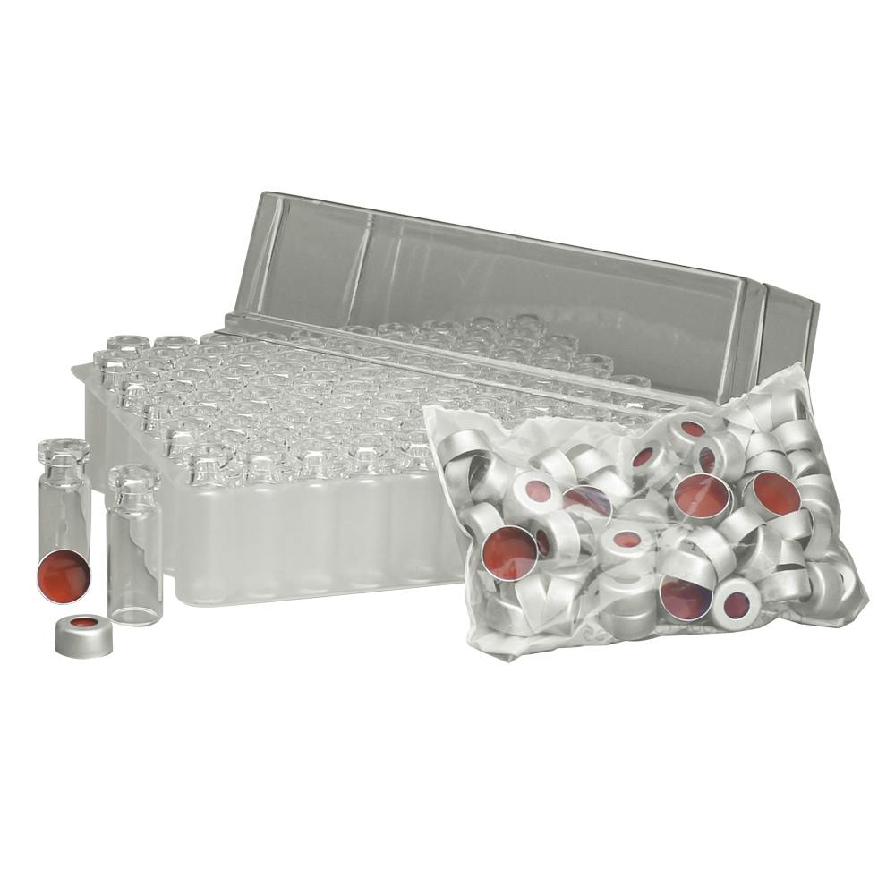 2mL Clear Basic Crimp Top Vials with Crimp Top & Clear PTFE/Red Rubber Septa - Case of 1000
