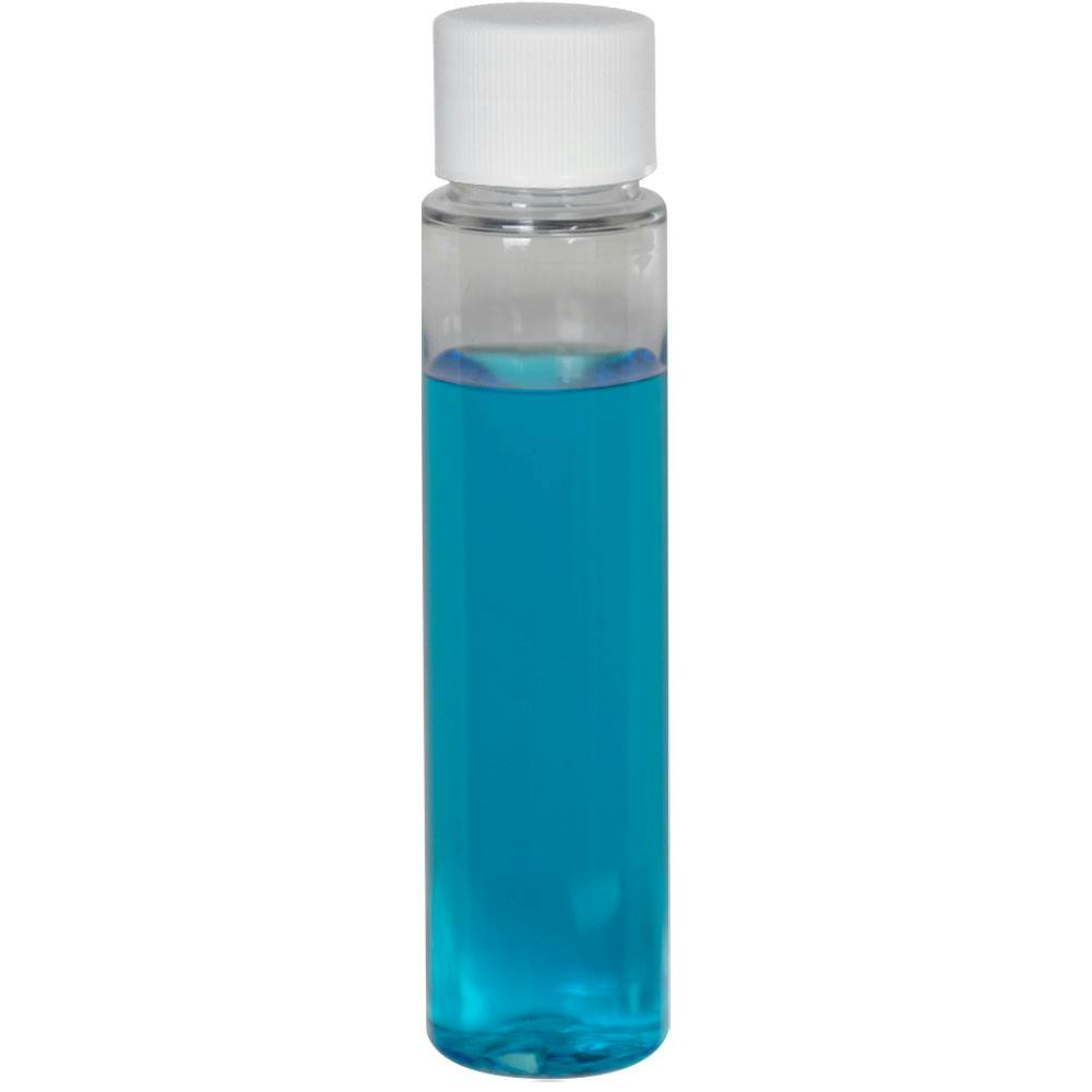 1 oz. Clear PET Slim Cylindrical Bottle with 20/410 White Ribbed Cap with F217 Liner