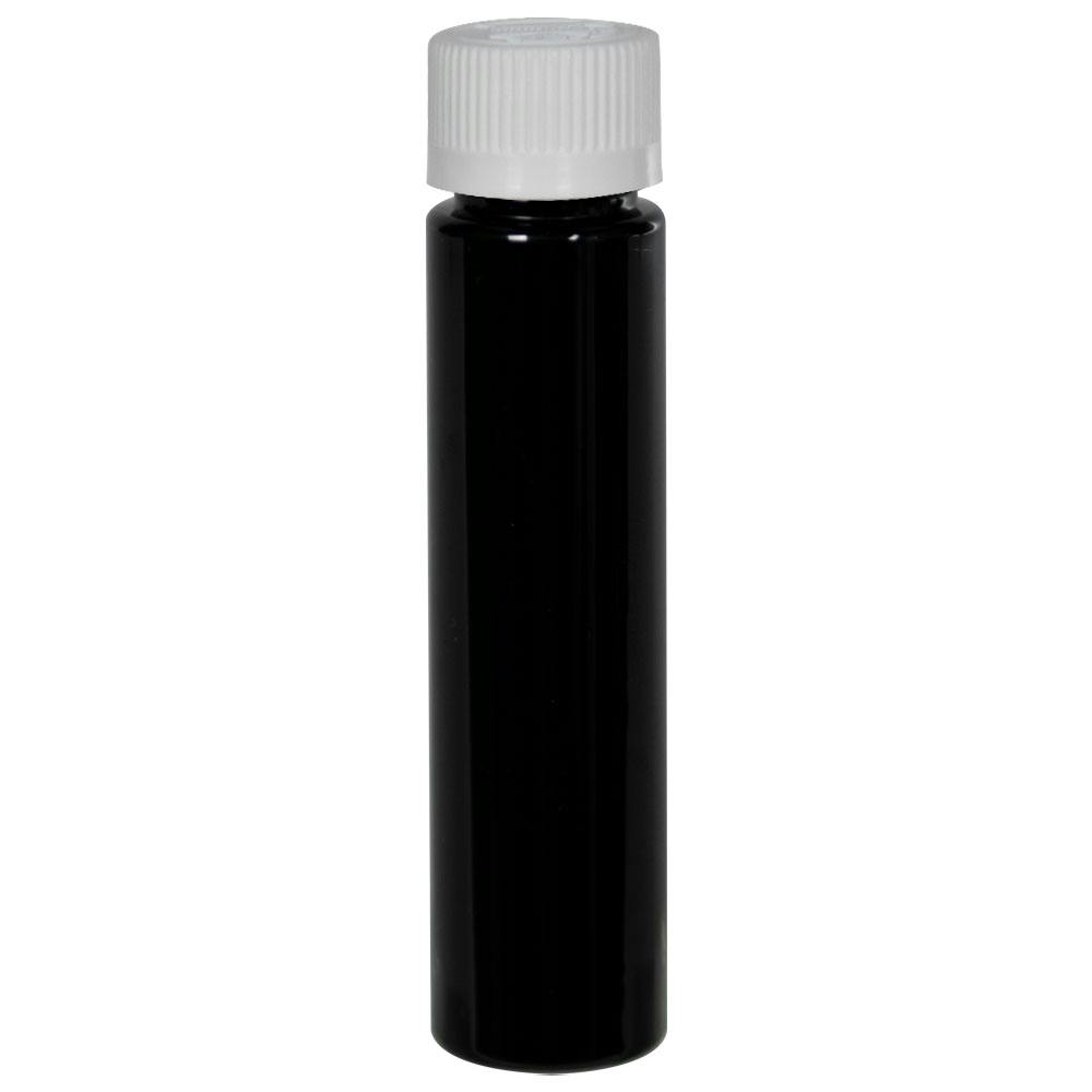 1 oz. Black PET Slim Cylindrical Bottle with 20/400 White Ribbed Polypropylene Child-Resistant Cap (CRC) with F217 Liner