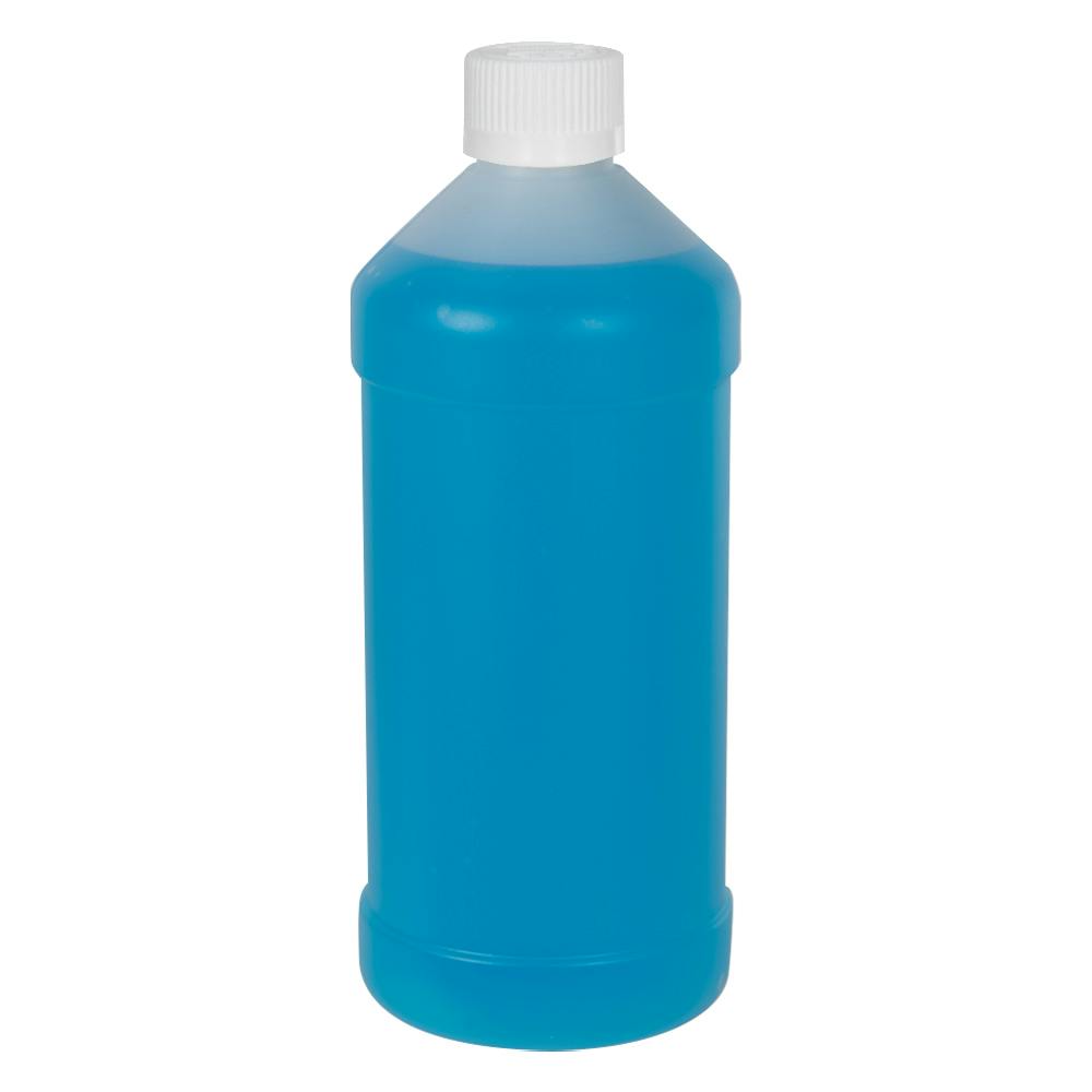 16 oz. Natural HDPE Modern Round Bottle with 28/400 White Ribbed Polypropylene Child-Resistant Cap (CRC) with F217 Liner