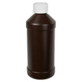 16 oz. Brown HDPE Modern Round Bottle with 28/400 White Ribbed Polypropylene Child-Resistant Cap (CRC) with F217 Liner