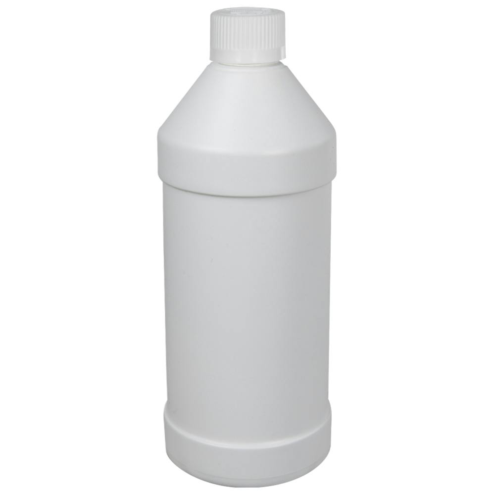32 oz. White HDPE Modern Round Bottle with 28/400 White Ribbed Polypropylene Child-Resistant Cap (CRC) with F217 Liner