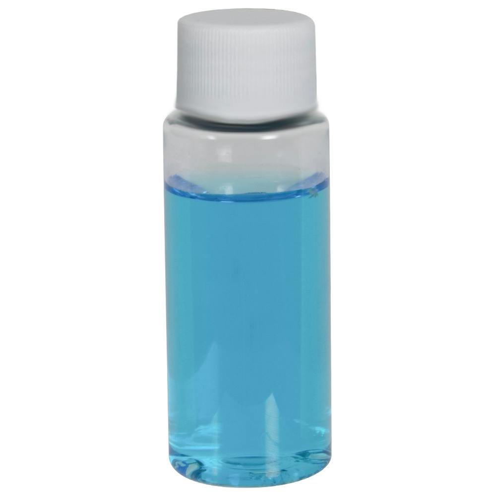 2 oz. Clear PET Cylindrical Bottle with 20/410 White Ribbed Cap with F217 Liner