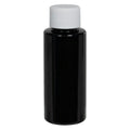 8 oz. Black PET Cylindrical Bottle with 24/410 White Ribbed Cap with F217 Liner