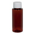 1 oz. Amber PET Cylindrical Bottle with 20/410 White Ribbed Cap with F217 Liner