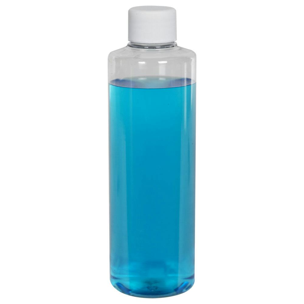 8 oz. Clear PET Cylindrical Bottle with 24/410 White Ribbed Cap with F217 Liner