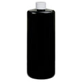32 oz. Black PET Cylindrical Bottle with 28/410 White Ribbed Cap with F217 Liner