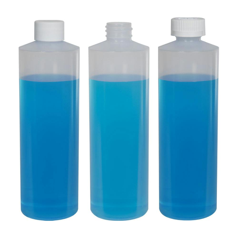 8 oz. Natural LDPE Cylindrical Bottle with 24/410 White Ribbed Cap with F217 Liner