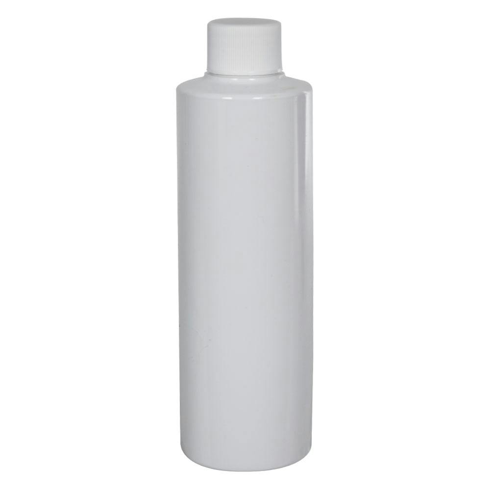 8 oz. White PVC Cylindrical Bottle with 24/410 White Ribbed Cap with F217 Liner