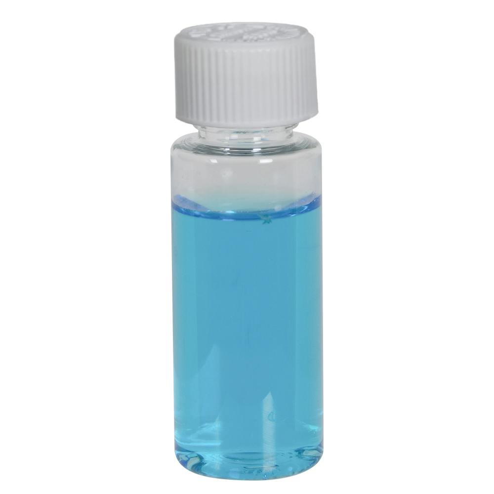 1 oz. Clear PET Cylindrical Bottle with 20/400 White Ribbed Polypropylene Child-Resistant Cap (CRC) with F217 Liner