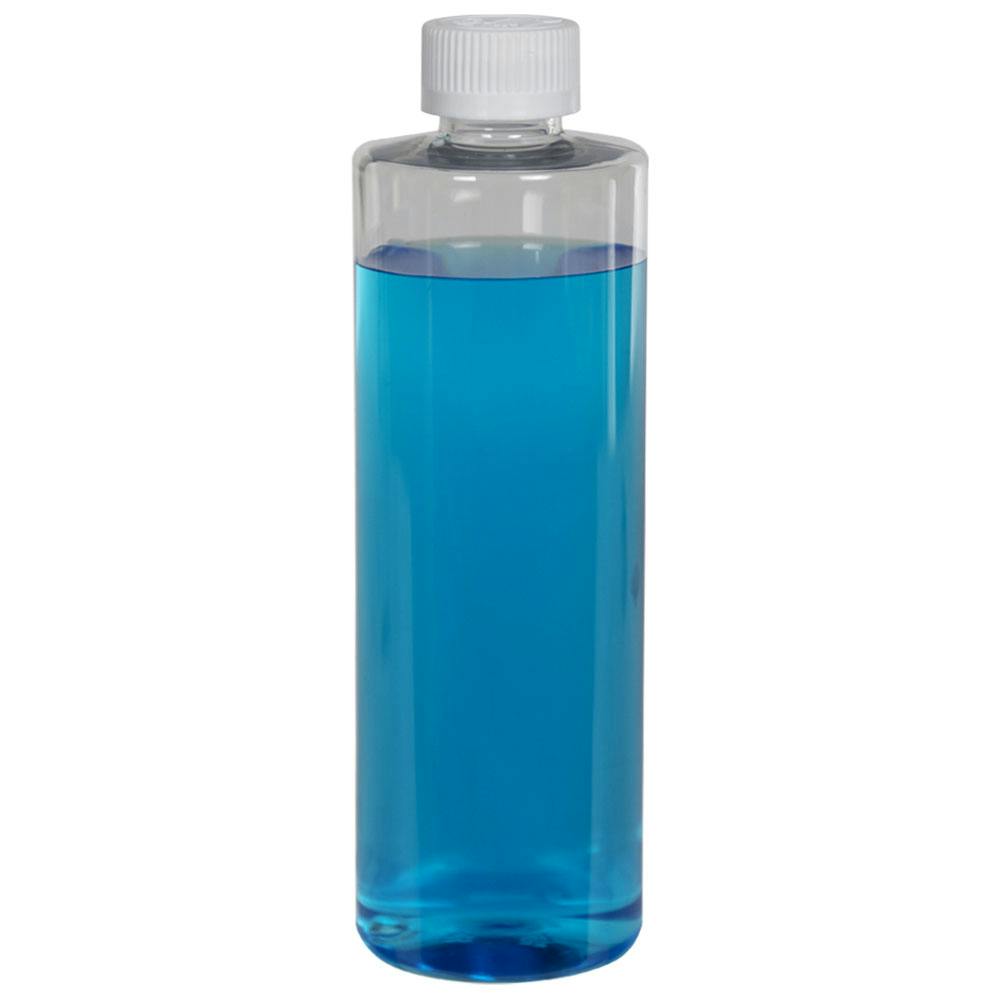 12 oz. Clear PET Cylindrical Bottle with 24/400 White Ribbed Polypropylene Child-Resistant Cap (CRC) with F217 Liner