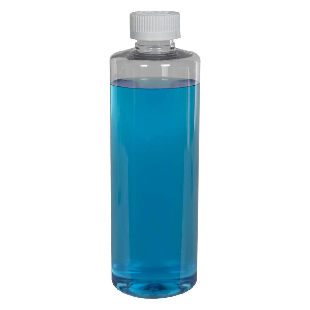 16 oz. Clear PET Cylindrical Bottle with 28/400 White Ribbed Polypropylene Child-Resistant Cap (CRC) with F217 Liner