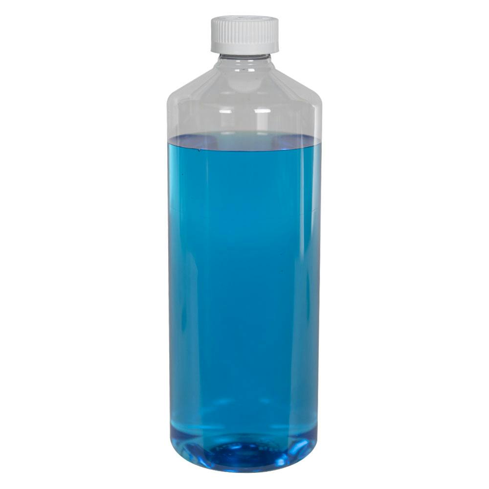 32 oz. Clear PET Cylindrical Bottle with 28/400 White Ribbed Polypropylene Child-Resistant Cap (CRC) with F217 Liner