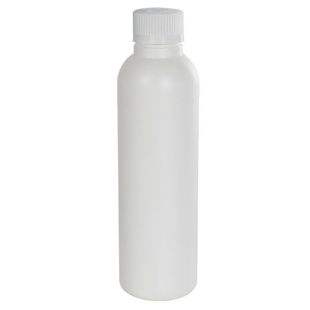 4 oz. White HDPE Tall Cosmo Bottle with 24/400 White Ribbed Polypropylene Child-Resistant Cap (CRC) with F217 Liner