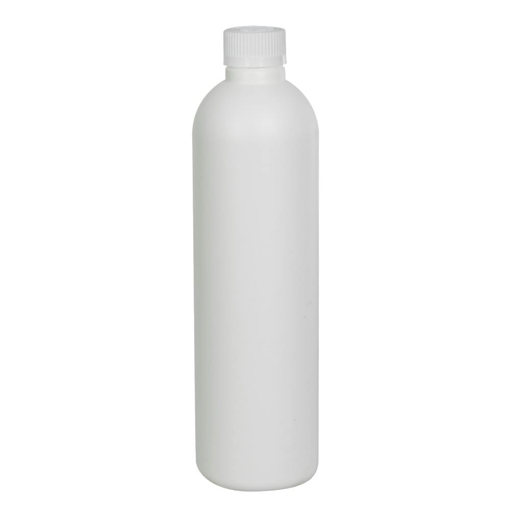 8 oz. White HDPE Cosmo Bottle with 24/400 White Ribbed Polypropylene Child-Resistant Cap (CRC) with F217 Liner